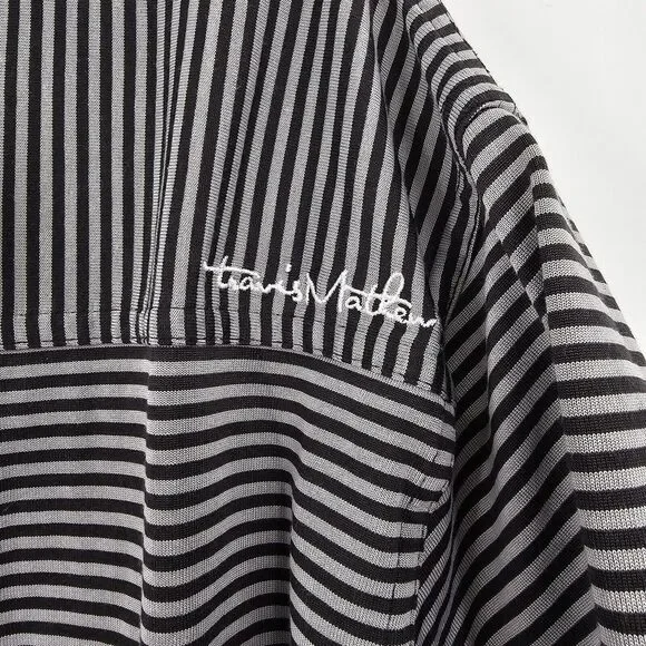 Travis Mathew Mens 2XL XXL Striped Golf Polo Shirt Black Short Sleeve Stretch - Picture 5 of 11